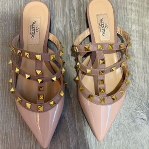 Womens Pink Studded Mules